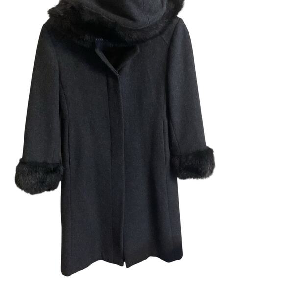 JP 100% Wool Coat Women's 10P (Demi )Charcoal Gray Faux Fur Trim Hooded Overcoat - Picture 5 of 13